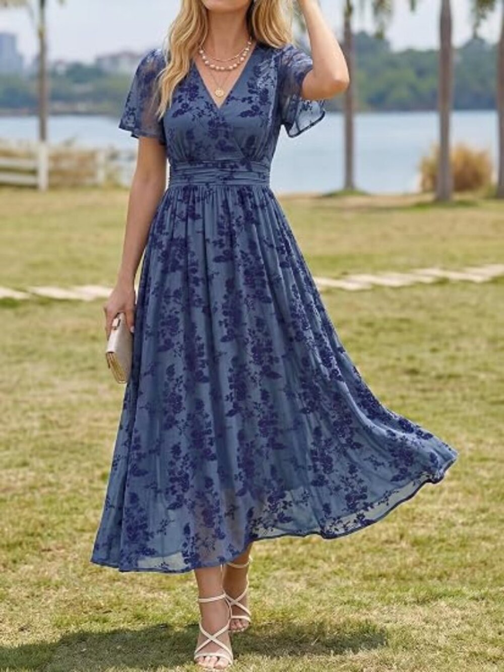Women's Floral Wrap Dress 2026 Wedding Guest Dresses with Pockets